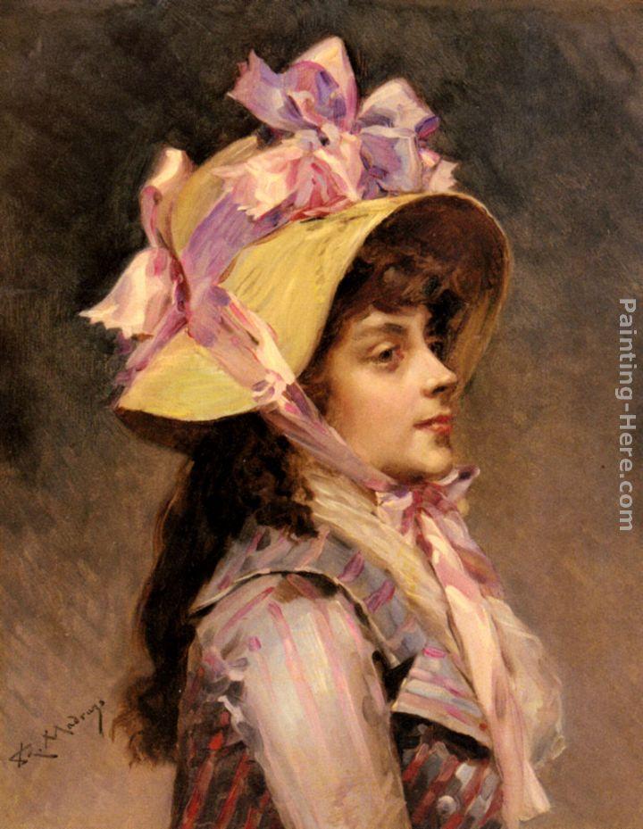 Raimundo de Madrazo y Garreta Portrait Of A Lady In Pink Ribbons